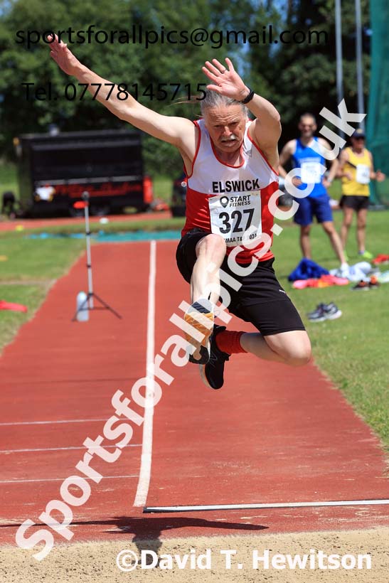 Mens long jump, 2024 NE Masters Track and Field Champs., Monkton Stadium, Jarrow.  Photo: David T. Hewitson/Sports for All Pics